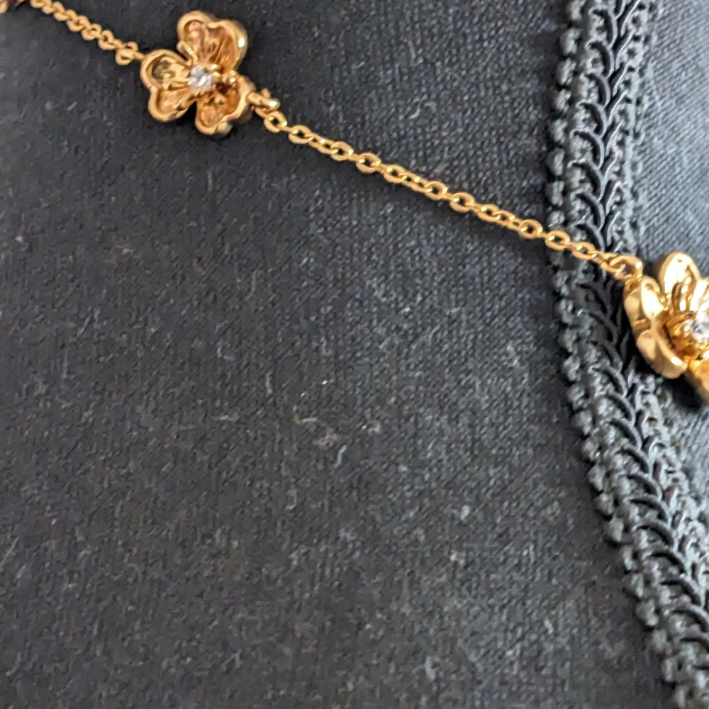 Gold Floral Necklace with Crystals Signed Nolan Miller - Picture 9 of 9